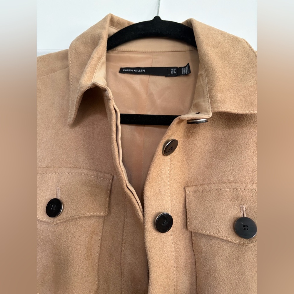 Karen Millen Camel Color Faux Suede Dress Sz 6 - Picture 2 of 5